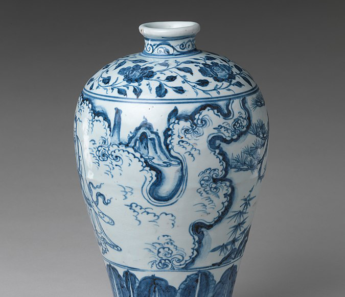 Porzellanvase mit kobaltblauer Bemalung