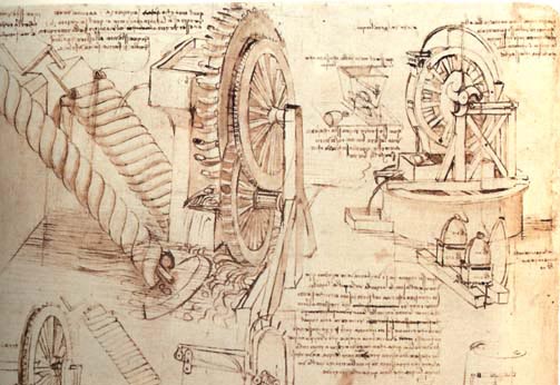 Leonardo da Vinci, Zeichnungen von Wasserhebegeräten